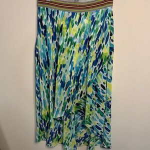 Melissa Paige High-Low Skirt in Blue & Green Watercolor Print